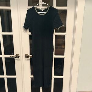 Madewell Green Ribbed Midi Dress with Contrasting Trim